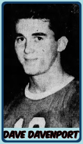 Black and white portrait of basketball player, Dave Davenport, playing for Quinlan & Sindoni team in the 1962 Sayre (New York) Recreation Basketball Tournament. From The Evening Times, Sayre, New York, March 8, 1962.