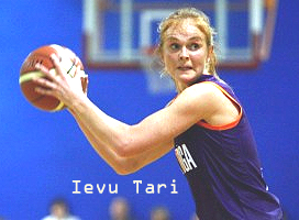 Image of Eve Tari (Ievu Tari), TTT-Riga basketball player, c.2007. With ball, looking to pass.