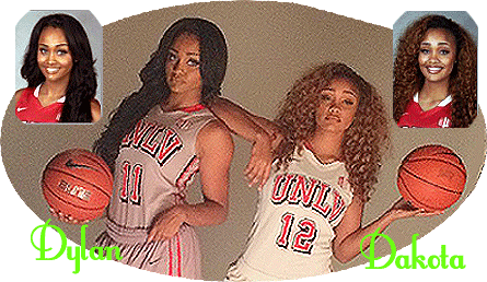 Images of UNLV Lady Rebel basketball players, twin sisters Dylan (#11) and Dakota (#12) Gonzalez.