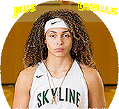 Image of Jade Loville, girls basketball player for Skyline High School of Sommamish, Washington, posing in her white Skyline uniform.