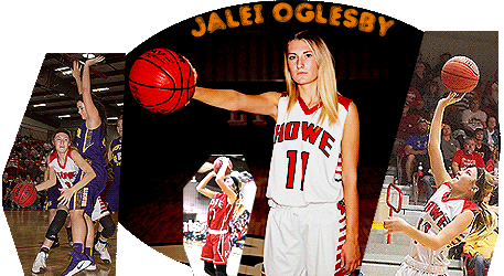 Images of Jalei Oglesby, Oklahoma girls high school basketball player for the Howe Lions. Shown in various action from the 2016-17 season.