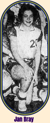 Image cropped from team photo of girls basketball player, number 20, for the Henderson High Eaglettes, kneeling, right hand on right knee, frm Tennessee/ From The Nashville Banner, March 26, 1860. Photo by Don Foster.