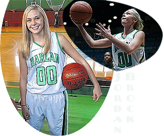 Jordan Brock, Kentucky girks high school player, number 00, shooting a lay-uo abd just posing for a picture.