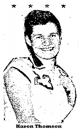 Picture of Karen Thomsen, Lakota High School (Iowa) basketball player, in uniform number 23. From the Kossuth County Advance, February 6, 1958.