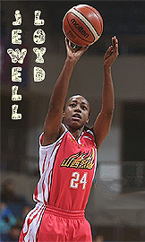 Image of Jewell Loyd, in her red Shanxi Flame uniform, #24, shooting a jump shot.