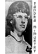  shot of girls basketball player Sandra McMurtry, DuPont High (Tennessee), in #45 uniform, wearing glasses. From The Tennessean, NAshville, Tennessee newspaper, from March 7, 1964.