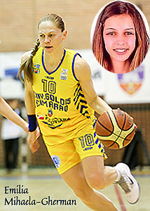 Emilia Mihaela-Gherman (#10), Alba Iulia U18 women's basketball player dribbling ball upcourt.