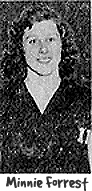 Image of Minnie Forrest, girls basketball player, 1951, on the Tribble High School (Tennessee) team. From The Tennessean newspaper, Nashiville, Tennessee, January 28, 1951.