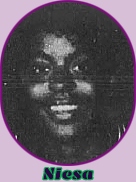 Portrait image of Niesa Johnson, girls basketball player, 1990-91, from Mississippi, on the Clinton High School girls basketball team., Jackson. From the York Sunday News, York, Pennsylvania, March 10, 1991.