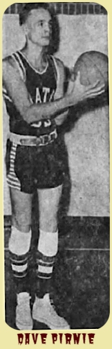 Dave Pirnie, boys basketball player for Bath High, South Dakota, posing in uniform with ball, as if to shoot a foul shot to our right. From the Sioux Falls Argus-Leader, Sioux Falls, South Dakota, January 19, 1964.