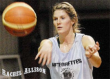 Rachel Allison, Mackay Meteorette basketball player, in action passing the ball, in a 2010 action image.