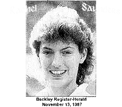 Portrait of Rachel Saunders, Pineville High School (West Virginia) girls basketball player. From the Beckley Register-herald, November 13, 1987.