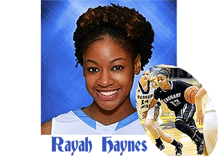 Images of Rayah Haynes, Zachary High School, Louisiana, #12. Both racing up court in her dark Zachary uniform, and a portrait.