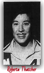 Portrait image of Iowa girls basketball player, Roberta Thatcher, Muscatine Muskie. From The Muscatine Journal, January 14, 1980, Muscatine, Iowa.