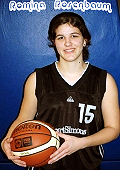 Picture of Romina Rosenbaum, girls basketball player in the Rheinland national women's league, posing, with basketball, in her #15 MTC Trier uniform.