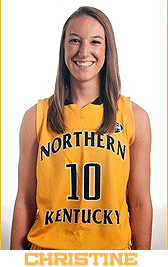 Christine Roush, Northern Kentucky basketball player, in yellow uniform, number 10.