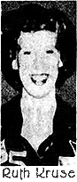 A smiling Ruth Kruse portrait. Steamboat Rocj High girls basketball player (Iowa), from the Des Moines Register, December 20, 1949.