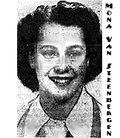 Image of Mona Van Steenbergen, Prairie City High School (Iowa) girl basketball player, c.1948-1950. From the Des Moines Tribun, Feb. 9, 1950.
