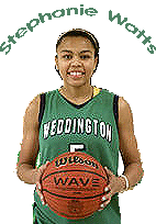 Stephanie Watts, Weddington Warrior basketball high school, posing, with basketball.