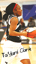 Ta'Yani Ckark, Team Northumbria women's basketball player in the EBL Division 1, going up for a shot.