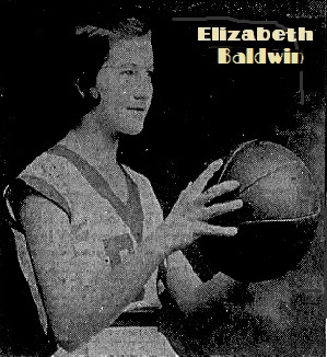 Image of girls basketbsll player, Elizabeth Baldwin, posing to shoot set-shot to our right. Barren Plains High School, Tennessee. From the Nashville Banner, Nashville, Tenn., March 16, 1934.