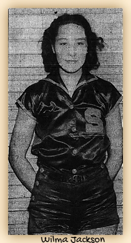 Full frontal image of Wilma Jackson, irls basketball player, Sullivan High School, Tennessee. In satin uniform, from the Johnson City Press-Chronicle, Johnson City, Tennessee, January 21, 1940.