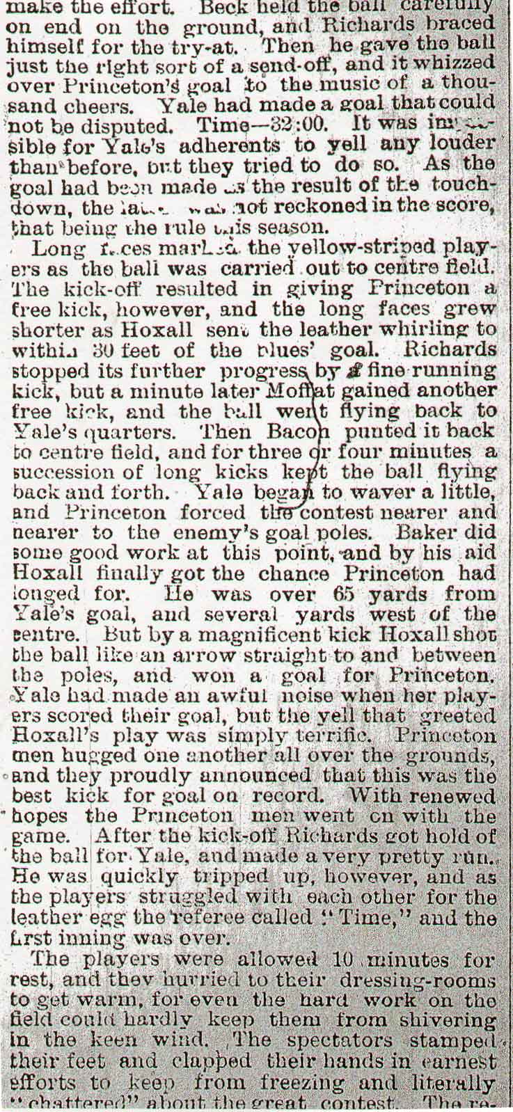 New York Times article on John Haxall's 65-yard field goal on December 1, 1882 for Princeton against YAle at the Polo Grounds.