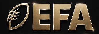 European Football Alliance, EFA, logo: a tilted football and EFA, in gold
