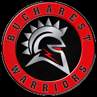 Logo for Romanian American Football team named the Bucharest Warriors, a combination knight-football player image using a helmet side view.