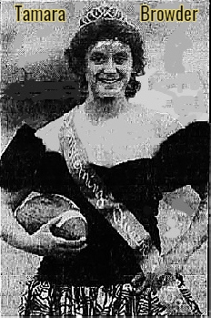 Picture of Tamara Browder, Woodward High School (Toledo, Ohio), football player and Homecoming Queen, 1989, with sash, crown and football. From The Courier-Journal, Louisville, Kentucky, November 14, 1989.