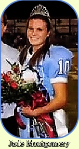 Photo of homecoming queen and football place kicker for Piedmont High School, North Carolina. In uniform #10, with flowers and crown.