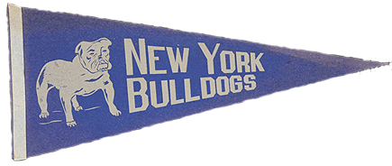 New York Bulldogs pennant, white on blue, with name and a bulldog pictured.