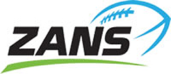 Slovenian American Football Association logo: ZANS in black and stylized blue football.