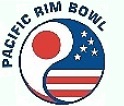 Pacific Rim Bowl log. The words around a circulae yin/yang symbol, left side the Japanese flag, right side a stylized American flag.