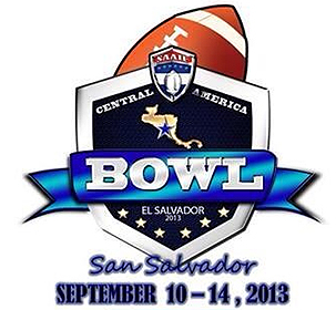 Central America Bowl/El Salvador 2013/San Salvador/September 10-14, 2013. With football at top of shield.