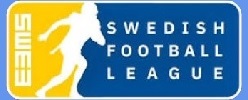 Swedish Football League, SFL, logo, yellow and blue with white silhoette of a rushing football player.