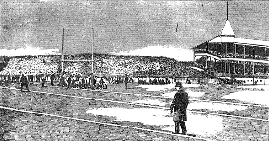 From Frank Leslie's Illustrated Newspaper, December 13, 1890 of a touchdown by Yale versus Princeton 11/27 at Eastern (Brotherhood) Park.